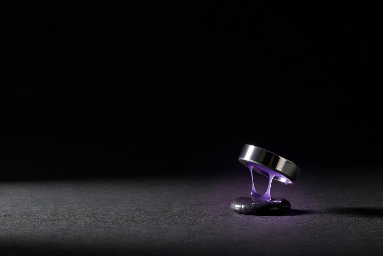 A steel die lifting from molten violet sealing wax